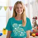 Ascrazy Easter Shirts for Women Cute Floral Bunny T-Shirt Easter Day Tee Tops Cyan