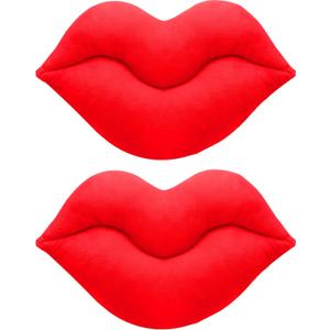 Yookeer 2 Pcs 3D Red Lips Throw Pillows Smooth Soft Velvet Plush Cushion Lips Shaped Pillow for Birthday Anniversary Wedding Living Room Bed Sofa Decoration, 20 x 11 Inches(Red)