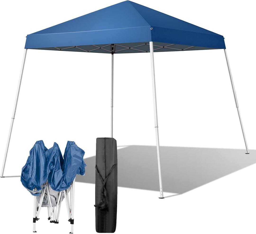 VINGLI 8x8 ft Pop Up Canopy Tent, Outdoor Foldable Portable Canopy for Camping, Patio, Easy Up Gazebo with Carry Bag Slant Legs