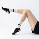 Verdancy Yoga Pilates Socks with Grips for Women Non Slip Striped Cushioned Crew Socks for Barre Ballet Dance (White/Pink-Lucky)