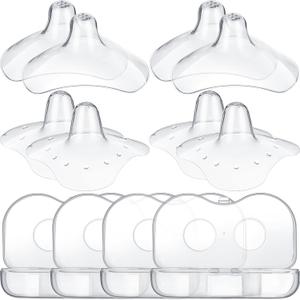 Nuanchu 8 Pcs Nipple Shields for Nursing Newborn Breastfeeding 20 mm 15 mm Nipple Shield Bulk Silicone Protector with Clear Carrying Case for Protecting Sore, Flat or Inverted