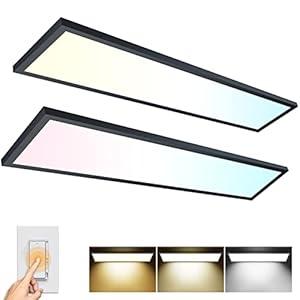 AIKVSXER 1x4 LED Flat Panel Light Surface Mount Ceiling Light Black, 5500LM 50W TRIAC 10-100% Dimmable, 3000/ 4000/ 5000k Selectable 120V LED Light Fixture for Kitchen/ Laundry/ Garage 2PACK