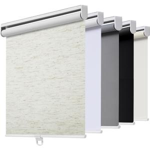 Cordless Roller Shades Blackout Blinds for Windows Room Darkening Rolled Up Shades with Spring System, UV Protection Natural Linen Fabric Window Shades Door Blinds for Home18" W x 72" H, Linen Cream