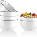 YOLIFE 26 Ounce Cereal Bowls, Ceramic Soup Bowls Set of 6, 6 inch White Salad Bowl for Breakfast, Oatmeal, Rice, Pasta, Dishwasher Microwave Oven Safe(Black Trim)