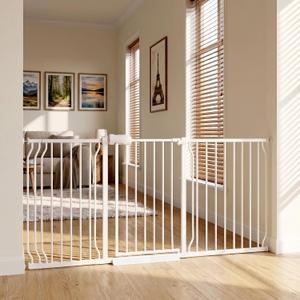 Heavy Duty Baby & Dog Safety Gate - Extra Wide 76.4-81.1 Inch, White Metal, Tension Mounted No Drilling Pet Gate for Stairs & Doorways, 30 Inch Tall