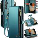 Defencase for Galaxy S25 Case Wallet with RFID Blocking Card Holder for Women Men, Elegant PU Leather Magnetic Snap Flip Wristlet Strap Zipper Wallet Phone Cases for Samsung Galaxy S25 5G 6.2", Green