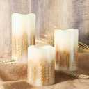 3 Pack Wheat Flickering Candles, Fall Decor Flameless Candles, Farm House Realistic Pillar Candle with Remote&Timer for Havest Celebration,Fall Decor, Home, Party