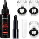 BOBISUKA Halloween Vampire Makeup Kit with Dark Fake Blood, Black Lipstick, 3 Pairs Vampire Teeth, Horror Cosplay Costume Accessories for Halloween, Vampire, Party