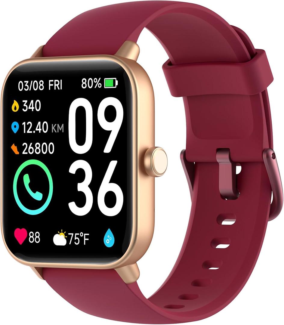 Smart Watch for Women,1.8"Fitness Watch(Answer/Make Call),Alexa Built-in, [24H Heart Rate Sleep Blood Oxygen Monitor],5ATM Waterproof,100 Sports Modes Step Calorie Women Watches for iOS&Android Phones (Strawberry Red)