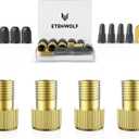 ETENWOLF Brass Presta Valve Adapter 4 Pack, Convert Presta to Schrader Valve Adaptor, Easy Inflation with Standard Pump or Air Compressor, Includes 8 Valve Caps