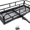 fouwick 60" x 24" x 13" Hitch Cargo Carrier, 600 Lbs Heavy Duty Folding Luggage Rack for SUV & Truck, Steel Mesh Cargo Carrier Hitch Mount Fits 2" Receiver, Powder Coated Vehicle Cargo Basket