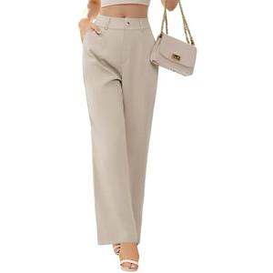 Cnlinkco Dress Pants Women High Waisted Business Casual Pants Trendy Flowy Straight Leg Trouser Pants Office Outfits L