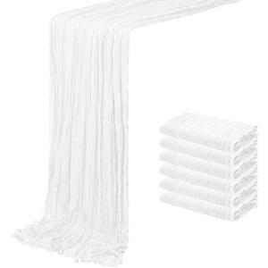 6 Pack White Cheesecloth Table Runner 20 x 120 inch Gauze Table Runners 10 FT Long,Semi Sheer Boho Cheese Cloth Fabric Table Runner Bulk for Wedding,Party,Baby Shower,Bridal Shower Decoration