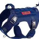 OneTigris Tactical Dog Harness Vest,No-Pull Service Dog Vest with Hook & Loop Panels,Adjustable Dog Vest Harness for Walking Hiking Training(Blue,M)