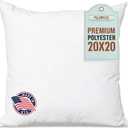 Pillowflex Premium Polyester Throw Pillow Insert - 20x20 - Ultra Soft Small Square Throw Pillow, Couch Sham, Lumbar, Back, Sofa - Machine Washable - Decorative Accent Form - 1 Soft Pillow (20 Inch by 20 Inch)