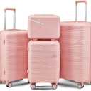 TRAVELEO 4 Piece Luggage Set PP Hardshell, Expandable Suitcase Set (20/24/28) with 14" Cosmetic Case, Lightweight Spinner Wheels with TSA Lock, Detachable Wheels for Nesting Storage (Pink)