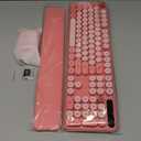 Wireless Keyboard and Mouse - Cute Round Keycaps, Detachable Wrist Rest, Full-Size Retro Typewriter Keyboard with Tilt Legs, 2.4G Wireless Combo for Women, PC, Laptop, Windows - Trueque (Blush Pink)