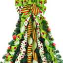 Christmas Tree Topper Bow Wreath, 44 x 13 Inches Large Green Bow Tree Topper, Christmas Wreath for Tree Indoor/Outdoor Christmas Decoration