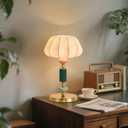 Modern White Fabric Table Lamp Plug in Metal Base Desk Light with Plug Cord Switch for Bedroom Bedside Living Room