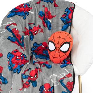 Jay Franco Spiderman Nogginz Set - 40 x 50 Inch Throw Blanket & Pillow - Kids Super Soft 2 Piece Bedding Set