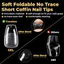 UNA GELLA 600Pcs Short Coffin Nail Tips, Short Coffin Gel Nails Tips Pre Etched 12 Sizes Soft Gel Fake Nails Tips Pre-file Full Cover for Nail Extension Home DIY Salon with Box