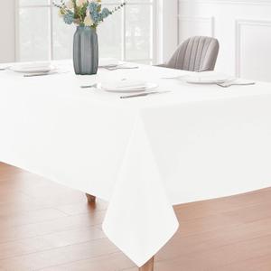 Veblandy Rectangle Tablecloth, 60x84 inch, Water Resistant Wrinkle Free Linen Textured Table Cloth Washable, Decorative Fabric Table Cover for Dining, Party and Camping, White