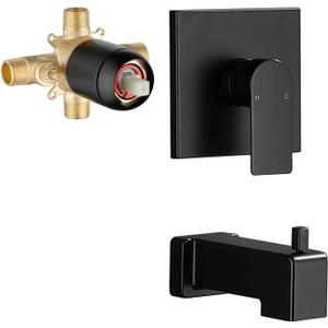 Shower Valve Trim Kit with Tub Spout Wall-Mounted Tub Shower Rough-In Mixer Valve Tub and Shower Trim Kit Bathroom Trim Kit Matte Black
