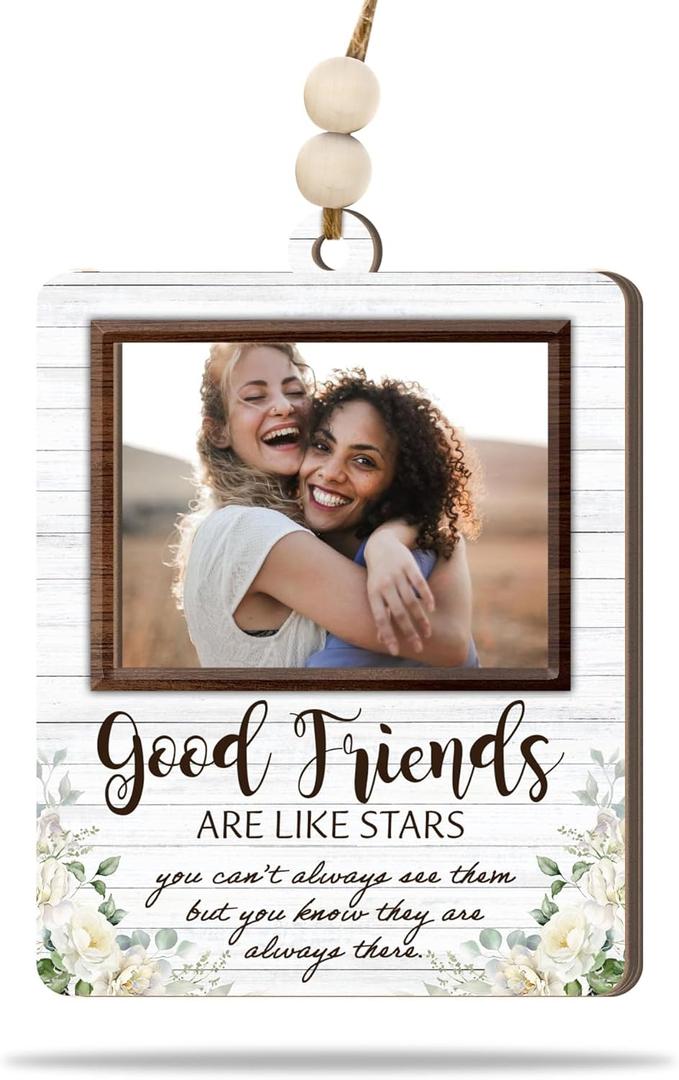 2 x Friendship Ornament 2025  Best Friend Ornament, Rustic Farmhouse Picture Frame with Friendship Quote, Friends Are Like Stars Sentimental Gift for Best Friend, Christmas Tree Keepsake
