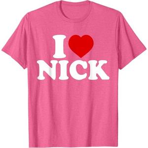 I Heart Nick First Name I Love Nick Personalized Stuff T-Shirt (Pink Heather, M)