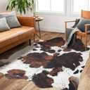 Cowhide Rug Faux Cowhide Rugs Cow Hide Animal Print Rug Brown Non-Slip Area Rug Western Decor for Living Room, Bedroom, Office(4.6x5.2ft)