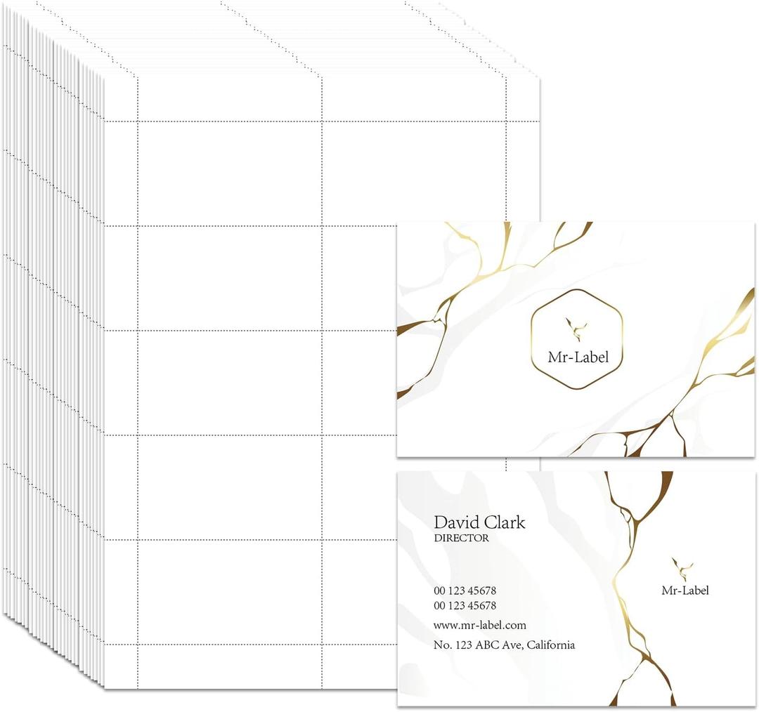 Mr-Label 240gsm Heavyweight Printable Business Cards 3.5" x 2", Photo Grade Color Printing, Micro-Perforated A4 Glossy White Double-Sided Inkjet Paper Cardstock (50 Sheets Total 500 Cards)