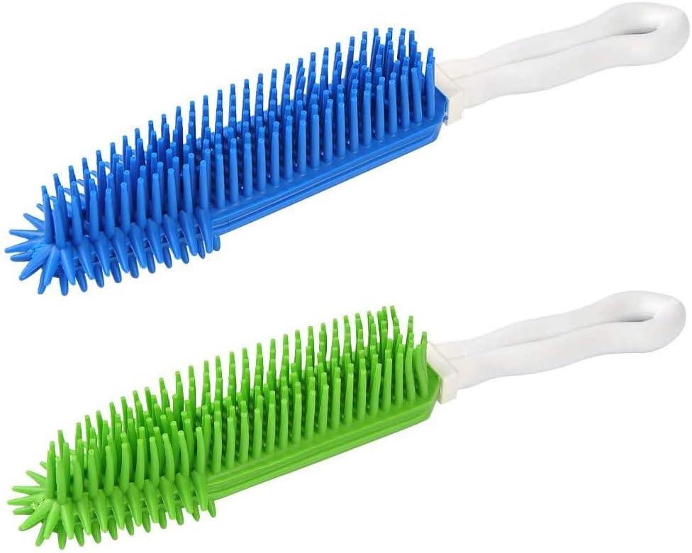 2 Pack Pet Hair Remover Rubber Portable Fluff Cleaner for Carpet Clothes Furniture Sofa Leather Car Seat Also Used as Dog Cat Bath Brush with Massage Effect (Green + Blue)