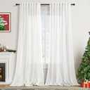 Linen Light Filtering Curtains 96 Inches Long 2 Panels Long Ivory Semi Sheer Linen Blended Window Curtains Back Tab Pocket Natural Off White Rustic Farmhouse Drapes for Living Room Bedroom 52X96