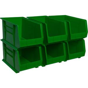 Akro-Mils 30260 AkroBins Plastic Storage Bins, Space-Saving Stackable Bins for Garage, Pantry, Craft Organization, 18" x 11" x 10", Green, 6-Pack