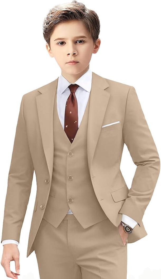 Suits for Boy Slim Fit Formal Dress Outfit Toddler Suit Blazer Vest Pants Kids Tuxedos (10, Champagne-3pcs)