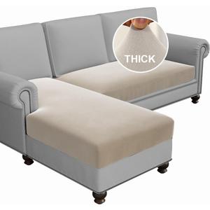 H.VERSAILTEX Fleece 2 Piece Sectional Couch Covers L Shape Stretch Couch Cushion Covers Thick and Soft Sofa Covers for Sectional Sofa Set Washable (2 Seater + 1 Chaise, Island Fossi)