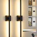 8000mAh Battery Operated Wall Sconce (1), 3000K-6000K Dimmable Rechargeable Wireless Wall Sconces with Remote Control, Modern LED Wall Light with Timer Function for Living Room, 24 Inch Black