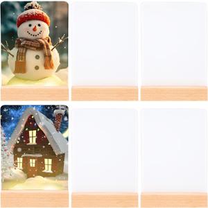 Glooglitter 6 Pack Sublimation LED Acrylic Photo Frames Night Lights Blanks with Warm Color Light with Wood Stand for Heat Press Machine Printing for Mothers Gifts(8 x 10 Inch)