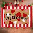Tinideya 2 Pcs Valentine Door Mat Heart Welcome Outdoor Non Slip Coir Mats Red and White Stripe Floor Layering Doormats Seasonal for Front Porch Entryway Decor(Valentine Heart)
