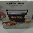 Chefman Panini Press Grill and Gourmet Sandwich Maker Non-Stick Coated Plates, Opens 180 Degrees to Fit Any Type or Size of Food, Stainless Steel Surface and Removable Drip Tray, 4 Slice, Black