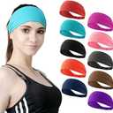 Workout Headbands for Women Sports Sweatbands Yoga Hairbands for Fitness Elastic Athletic Non Slip Wicking Headscarf for Men Womens and Girls Set of 10 (Style 4-10 Color)