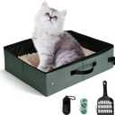 Portable Litter Box for Cats Kitten Foldable Travel Litter Box with Lid, Leak-Proof No Smell Easy to Carry, Clean and Store Easy for Car Travel, Hotle Stays and Road Trip 16x12x4.3inches (No lid) (Medium)