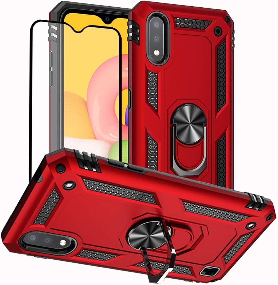 Samsung Galaxy A01 Phone Case, Samsung A01 Phone Case with Screen Protector, Military Grade Protective Cases with Ring for Samsung Galaxy A01 (Red)