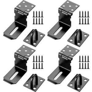 4 Inch Door Hasp Latch 90 Degree, Stainless Steel Safety Right Angle Padlock Hasp Lock Latch for Push/Sliding/Shed/Fence/Barn Door, Matte Black Finish 4 Pack