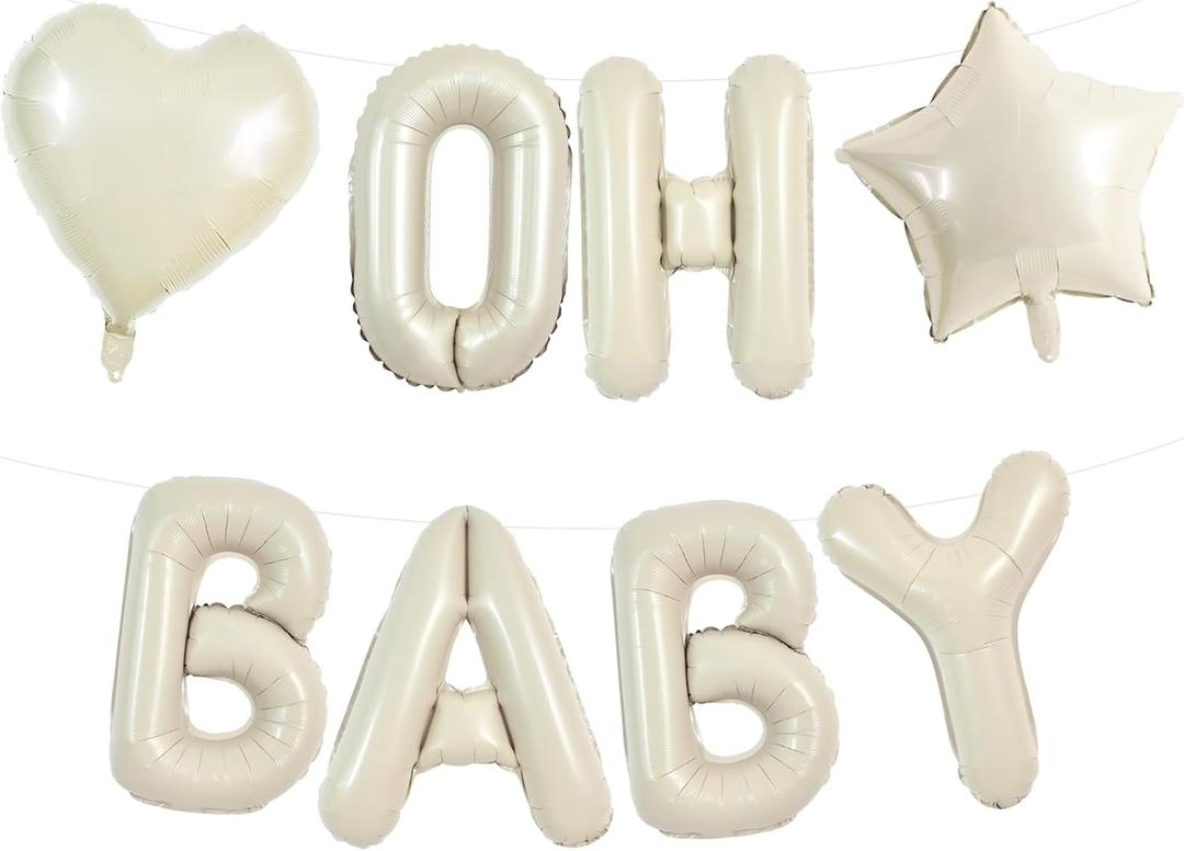 TONIFUL 16 Inch Cream White OH BABY Letter Balloon,OH BABY Ivory White Balloons Sign for Baby Shower, Gender Reveal,Nursery Parties Ideal for Newborn Celebrations for Party Supplies