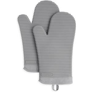 KitchenAid Ribbed Soft Silicone Oven Mitt Set, 7"x13", Grey 2 Count (Gray)