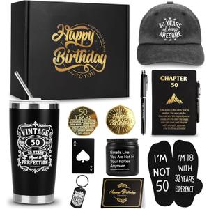 50th Birthday Gifts for Men - Unique Comprehensive Black & Gold Gift Box for Husband, Dad, Grandpa, Friends, Him