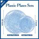 Rubtlamp 60Pcs Plastic Blue Plates, Heavy Duty Disposable Plates, Blue Hammered Party Plate Include 30 Dinner Plate, 30 Dessert Platos, Fancy Disposable Platos For Party Mother‘s Day
