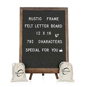 Felt Letter Board with Rustic Vintage Frame and Stand 12x16 inch,Grey Changeable Letter and Message Board Includes 792 Letters, Numbers and Symbols, Hook to Hang, 2 Canvas Bags
