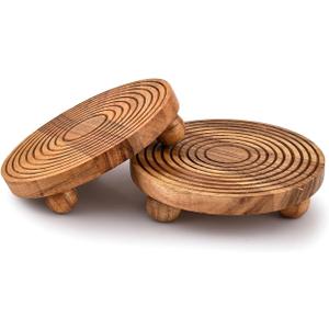EDHAS Pedestals Acacia Wood Set of 2 Round Pedestal Riser Board for Display, Farmhouse Dcor Displays Your Plant Bottles Candles for Your Home (6" X 6" X 1.5")